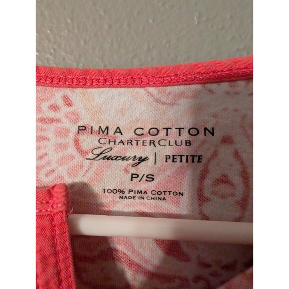 Charter Club Petite P/S Pima Cotton Orange Paisley 3/4 Sleeve V Neck Top - Picture 4 of 4